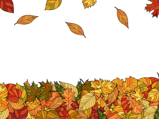 wide vector autumn background - falling leaves - Vector, Image