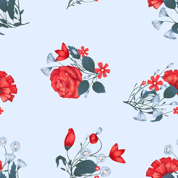 Seamless pattern Vector floral design with roses . Romantic background print - Vector, Image