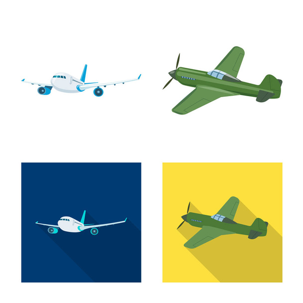 Vector illustration of plane and transport sign. Collection of plane and sky stock symbol for web. - Vector, Image
