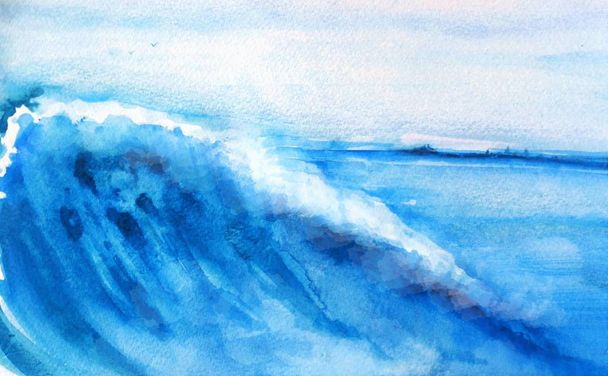 Güzel deniz dalgası, su rengi, sanat - Fotoğraf, Görsel