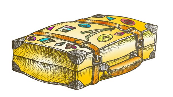 Valise avec des autocollants de voyage de redevances vecteur de couleur
 - Vecteur, image