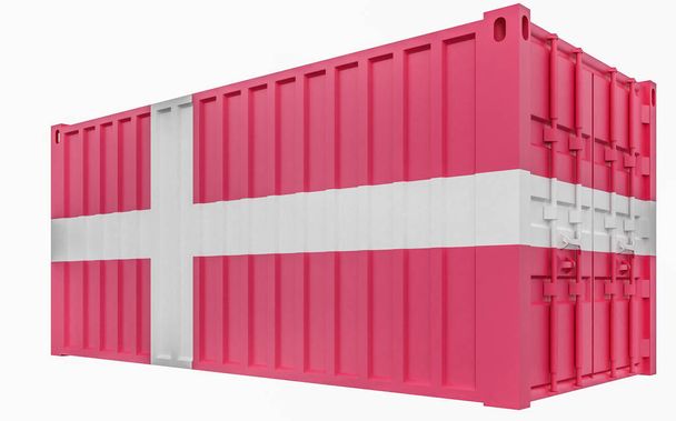 3D Illustration of Cargo Container with Denmark Flag - Fotografie, Obrázek