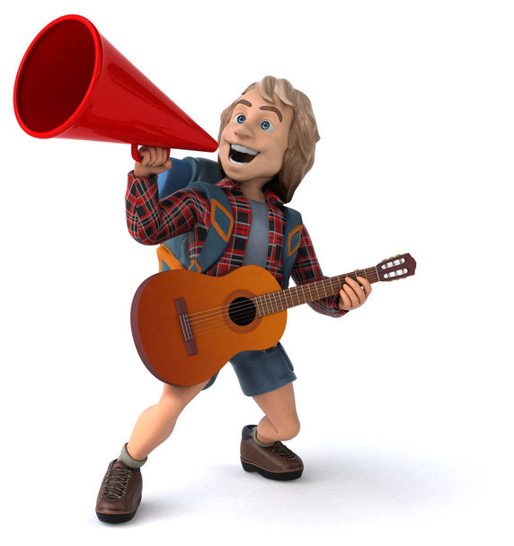 Fun cartoon character with guitar  - 3D Illustration - Фото, зображення