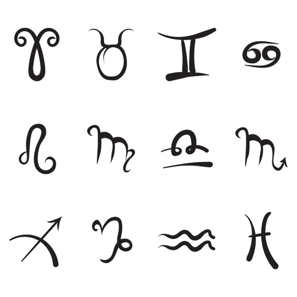 Set of Zodiac Icons Isolated on White Background. Astrological Symbols. Horoscope Elements - Photo, Image