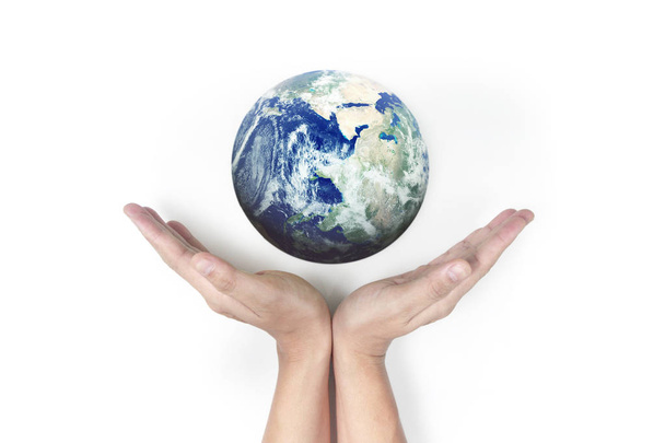Globe ,earth in  hand, holding our planet glowing. Earth image p - Fotó, kép