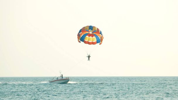 Parachutists fly over the sea. - Photo, Image