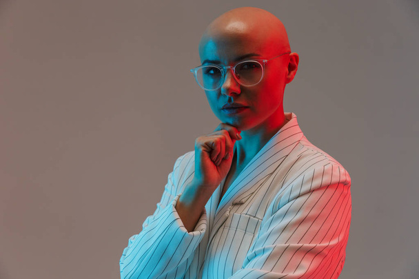 Portrait of an attractive bald woman wearing jacket - Valokuva, kuva