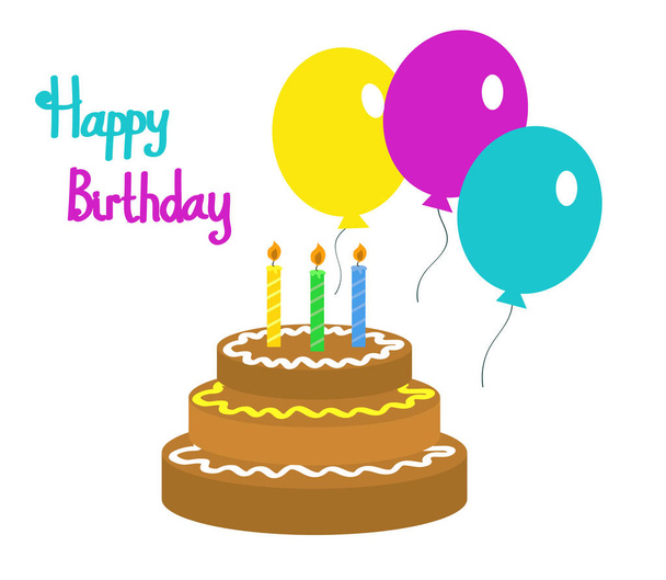 Pastel y globos para un cumpleaños. Ilustración vectorial
.  - Vector, Imagen