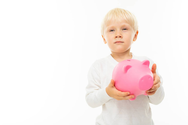 little boy with piggy bank  - Photo, Image