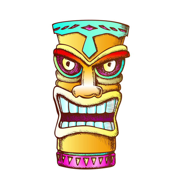 Tiki Idol Carved Wood Statue Color Vector - Vector, Image