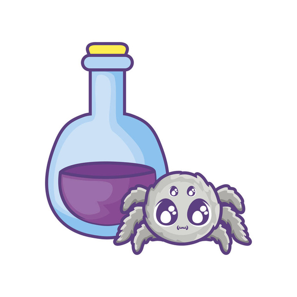 creepy spider animal with potion on white background - Vector, Image