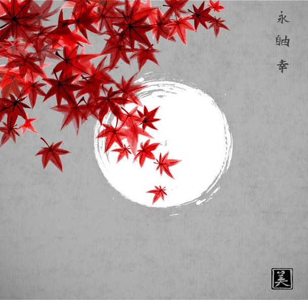 traditional Chinese style banner with maple leaves and moon - Διάνυσμα, εικόνα