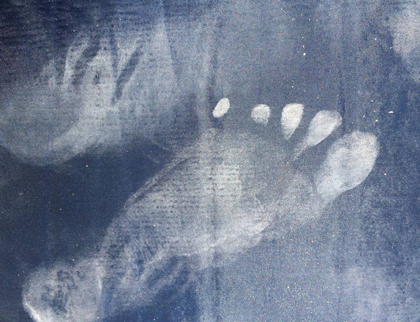 staubiger Fußabdruck auf textilem Hintergrund - Foto, Bild