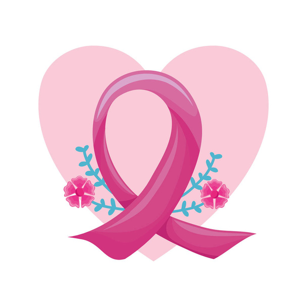 fita de câncer de mama com coração no fundo branco
 - Vetor, Imagem