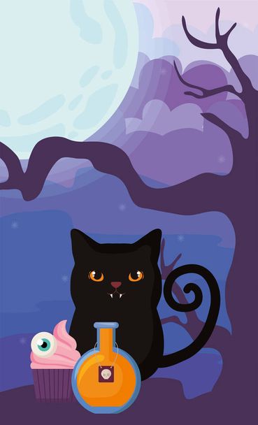 mignon chat sur halloween scène
 - Vecteur, image