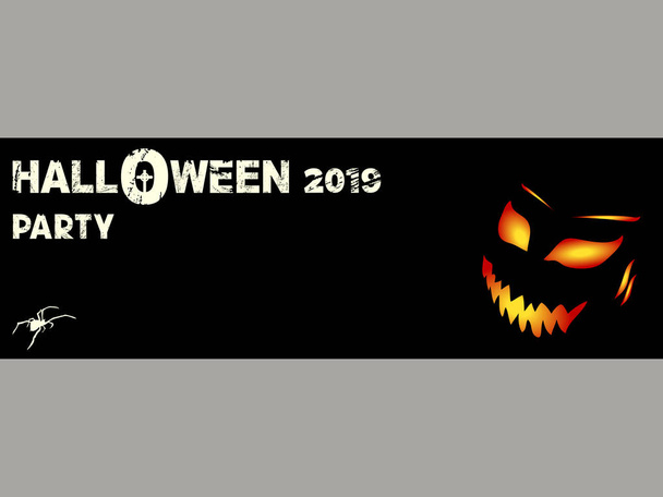 Halloween party black banner with evil face and text - Vector, Image