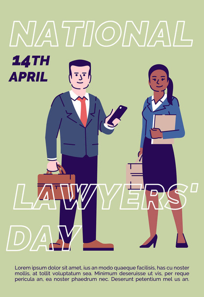 National lawyer day poster vector template. Professional holiday celebration. Brochure, cover, booklet page concept design with flat illustrations. Advertising flyer, leaflet, banner layout idea - Vektor, obrázek