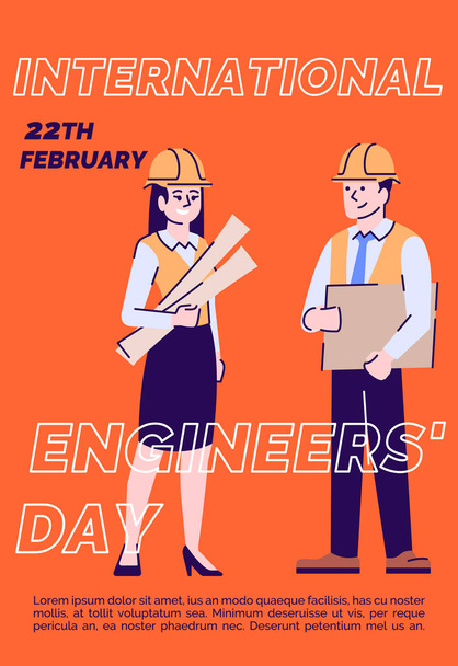 International engineer day poster vector template. Professional holiday celebration. Brochure, cover, booklet page concept design with flat illustration. Advertising flyer, leaflet, banner layout idea - Вектор, зображення