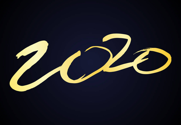 2020 zlatá grunge písmo a ručně kreslené číslo - Vektor, obrázek