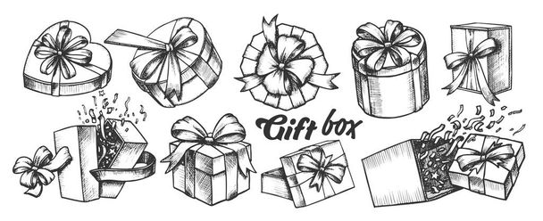 Gift Box With Ribbon Collection Vintage Set Vector - ベクター画像