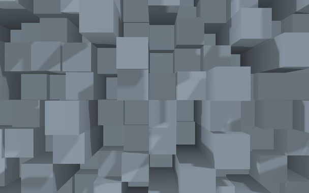 Fondo geométrico abstracto gris elegante cubo. Barras rectangulares caóticamente avanzadas. Renderizado 3D, ilustración 3D - Foto, imagen