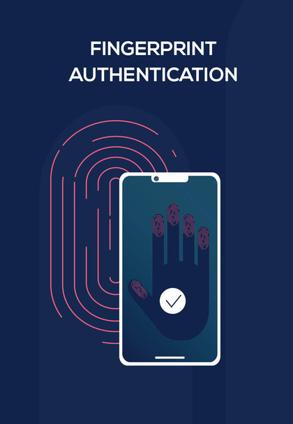 Unlocking device using fingerprint recognition or hand geometry technology. Concept of biometric authentication using. Flat vector illustration - Vector - Vector, Image