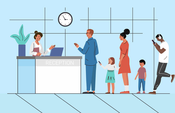 People waiting in queue flat vector illustration - Vector, Image