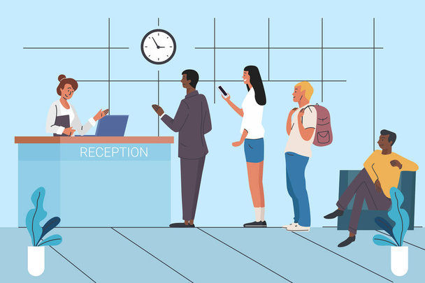 Clients waiting in queue flat vector illustration - Vector, Image