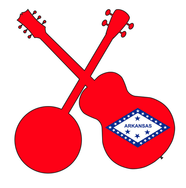 Banjo Bandera Estatal de Arkansas y Silueta de Guitarra
 - Vector, imagen