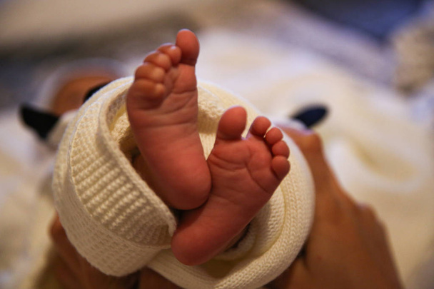 生まれたばかりの赤ちゃんの足の写真 - 写真・画像