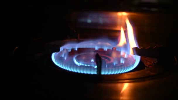 Bruciatore. Il gas si accende, apearing blu fiamma gas stufa video 4K
 - Filmati, video