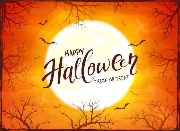 Feliz Halloween y fantasmas sobre fondo naranja
 - Vector, Imagen