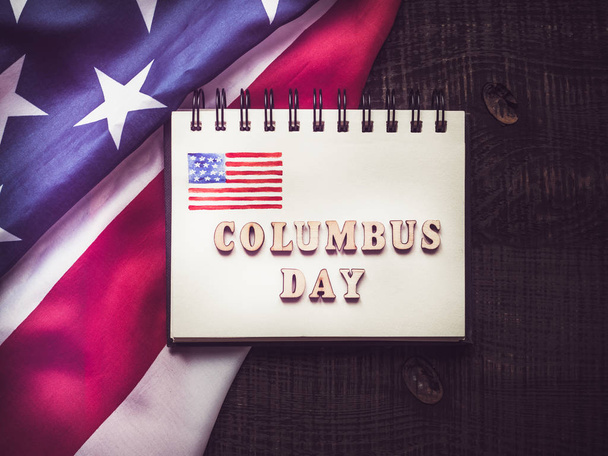 Beautiful Greeting Card on Columbus Day. Top view - Фото, изображение