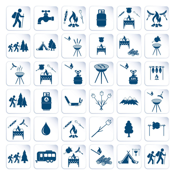 Set of travel and camping equipment icons - Vector, Image