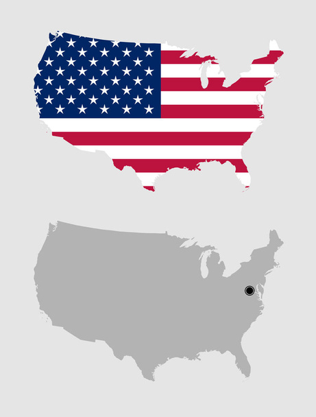 Yhdysvaltain ääriviivat harmaalla ja lipun väreillä
 - Vektori, kuva
