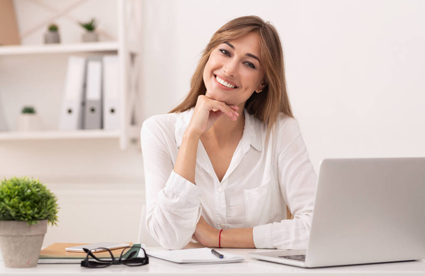 Successful Entrepreneur Lady Sitting At Laptop In Modern Office - Photo, image