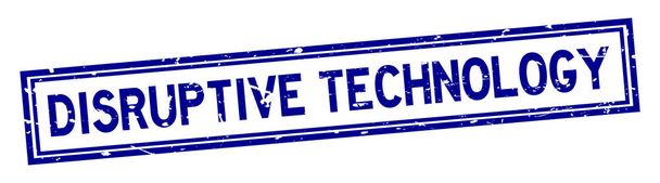 Grunge blue tecnología disruptiva palabra sello de goma cuadrada sello sobre fondo blanco - Vector, Imagen
