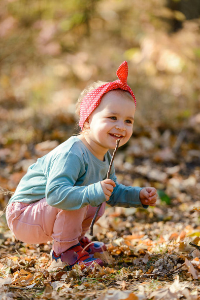 Adorable girl having fun on beautiful autumn day - Photo, Image