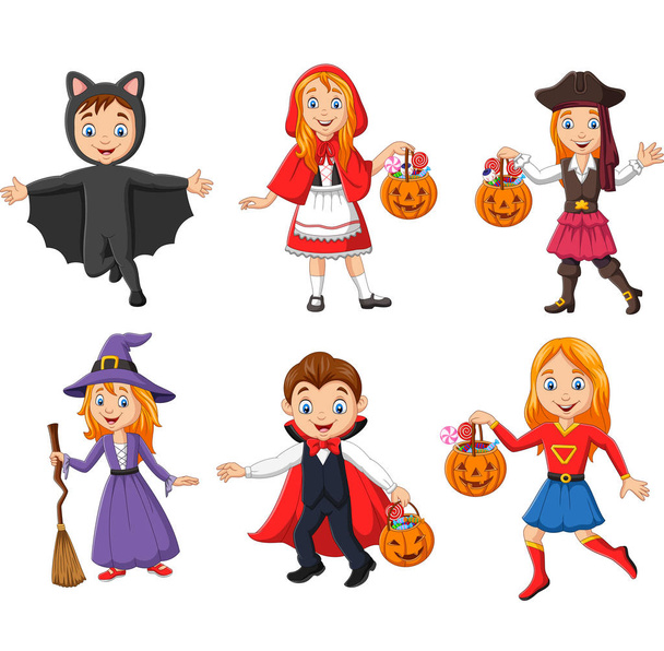 Illustrazione vettoriale del gruppo di bambini dei cartoni animati che indossano costumi diversi
 - Vettoriali, immagini