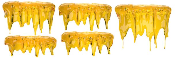 3D-illustratie van gele vloeibare druipend sjabloon voor honing, ve - Foto, afbeelding