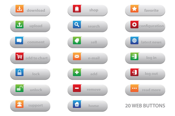 20 botões web com design gráfico plano para o seu melhor negócio
 - Vetor, Imagem