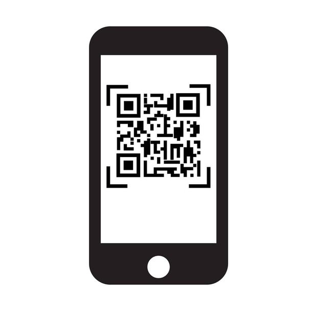 Scan QR-code met het pictogram van de mobiele telefoon op witte achtergrond. platte stijl. QR-code op het symbool van de mobiele telefoon. zwarte smartphone met QR-code. - Vector, afbeelding