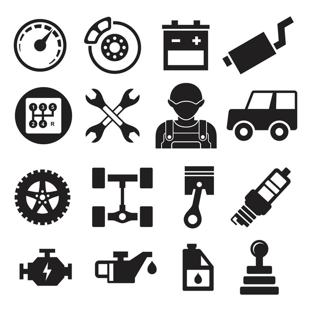 Set of silhouette vector signs with auto service icons pictogram - Vector, Image