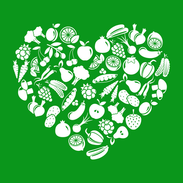 Vector heart made of fruits and vegetables - Vector, Imagen