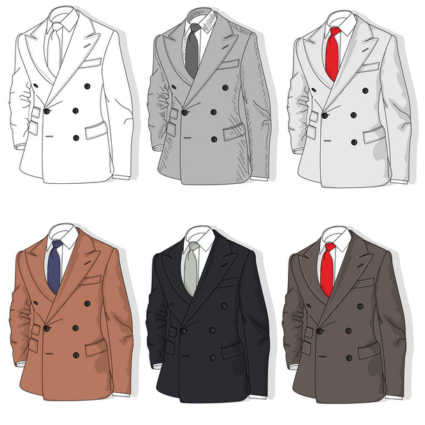 Kolekce mužské obchodní styl bundy. Formální oblek, kravata, rozdíl - Vektor, obrázek