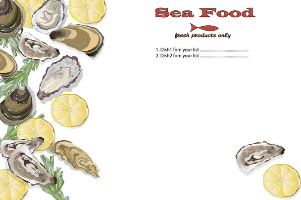 Frutos do mar cozidos na vista superior. Ilustração do vetor de frutos do mar. Logo de
 - Vetor, Imagem