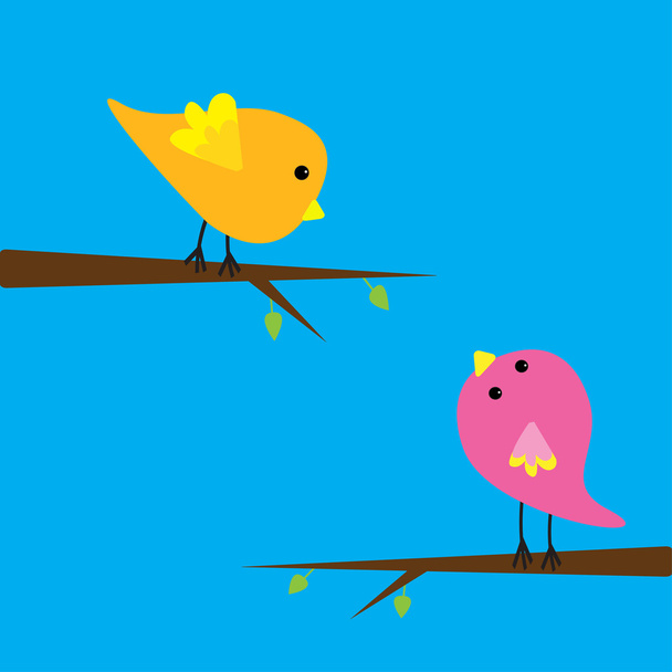 Two cartoon birds. Card. - Вектор, зображення