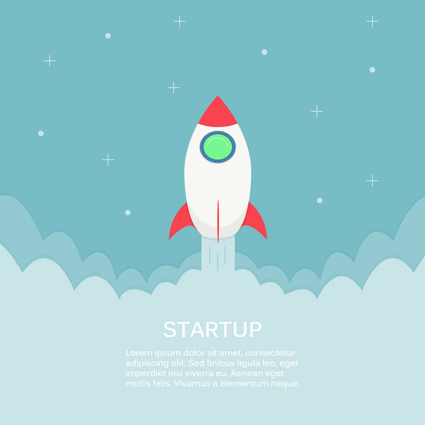 Rocket launch into space. Business project start up development and launch new innovation product on a market concept. vector illustration. - Vector, Image