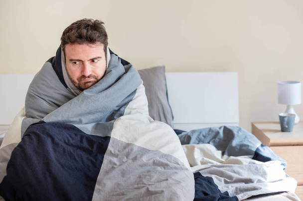 Man can't sleep in bed suffering insomnia - Photo, Image