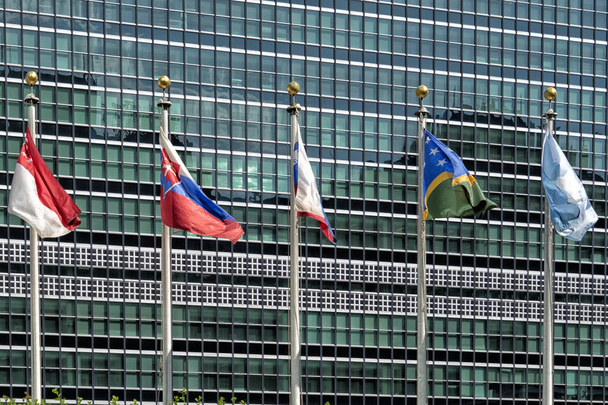 bandeiras fora das nações unidas que constroem em Nova Iorque
 - Foto, Imagem
